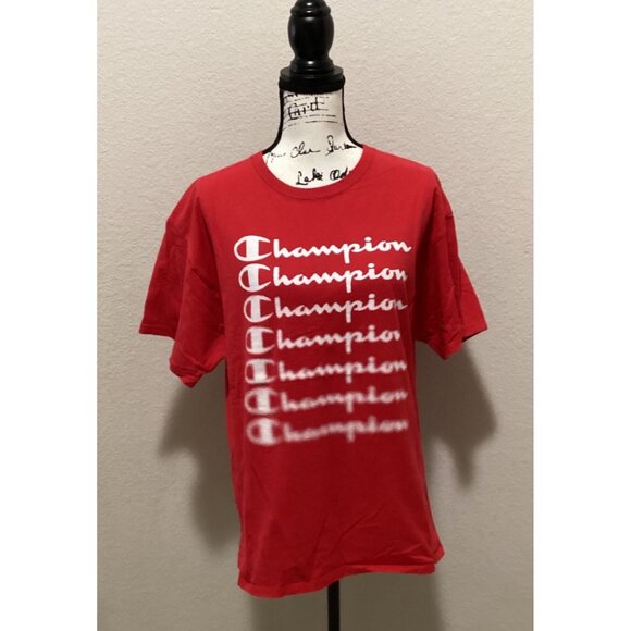 Champion Red Graphic Logo T-Shirt Short Sleeve Men Casual Size L - Picture 1 of 7